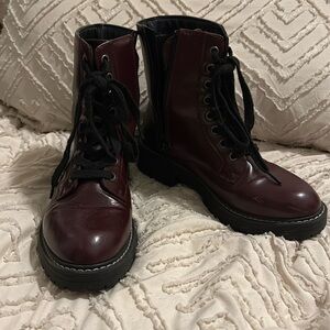 Sugar Kagen Burgundy/ wine combat boots 7.5